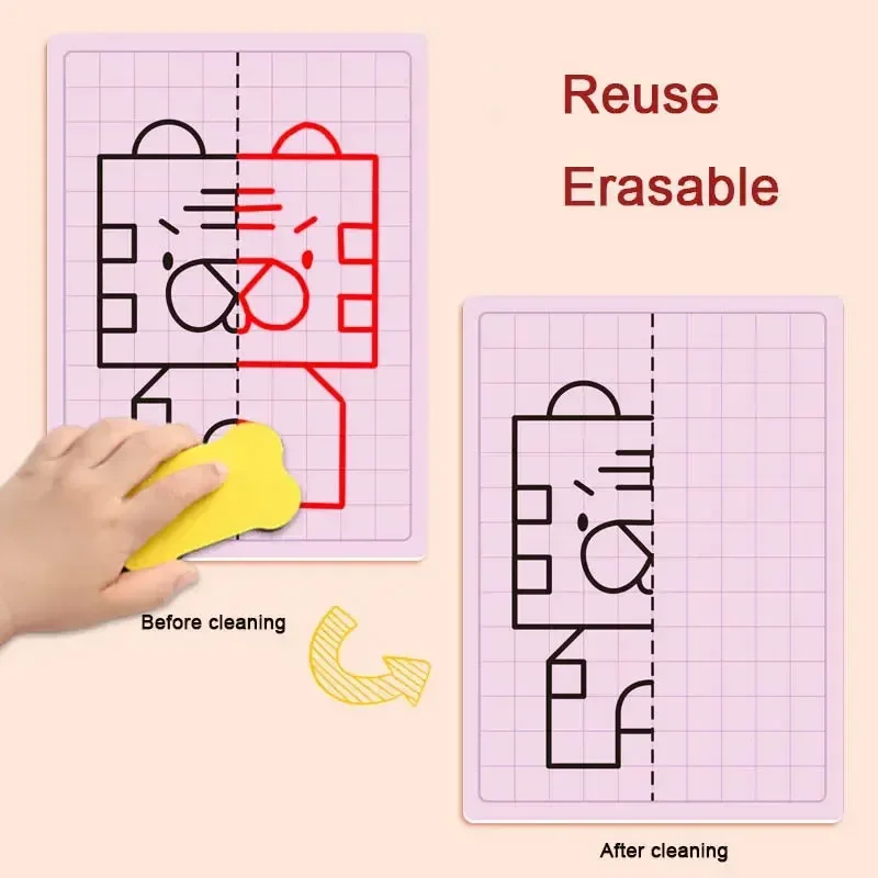 子供のための格子対称描画おもちゃ、細かい運動技能の集中、ペンの書き込みとワイプ、ペイントカードのトレーニング、30ページ