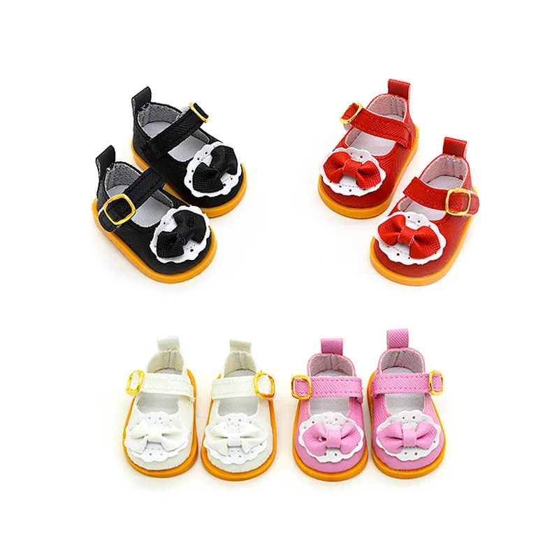 1Pair 5.5cm Cotton Doll Shoes Fit 20cm Dolls Accessories PU Leather Lace-up Mini Doll Shoes For BDJ Doll Kits