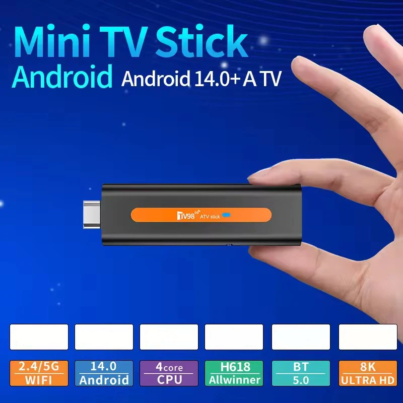 TV98 ATV H618 جهاز استقبال للتليفزيون Allwinner H618 رباعي النواة يدعم 8K فيديو 4K Wifi6 BT5.0 أندرويد 14 صوت ذكي عن بعد PK TV98 ATV Stick