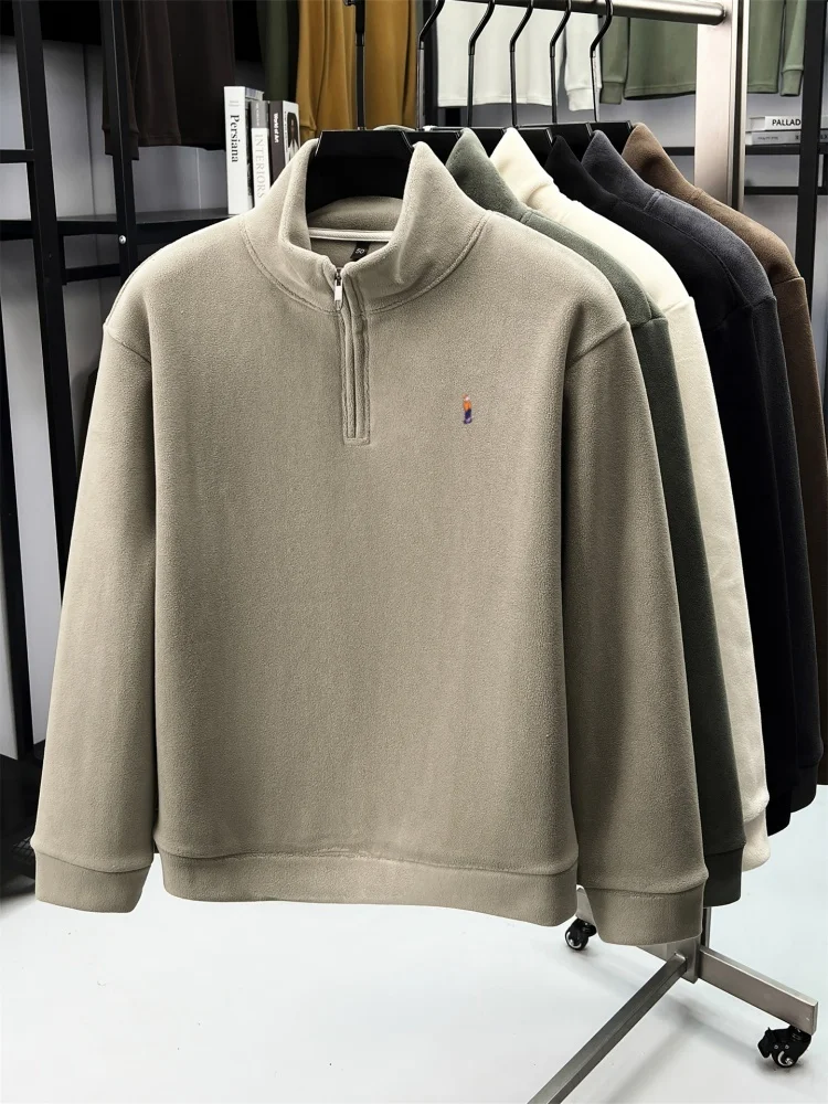 الراقية العلامة التجارية أفخم سترة رجالية دافئة موضة جديدة الكرتون التطريز الكورية نمط عادية الوقوف طوق نصف سستة البلوز