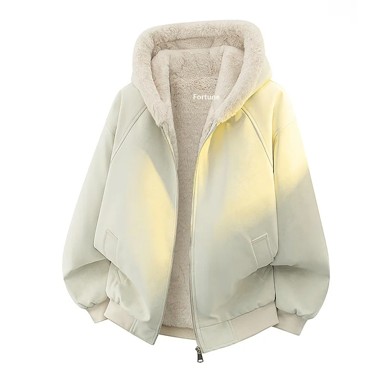 

Men American Heavyweight PU Leather Jacket Hooded Winter Thick Warm Cotton Lined Couple Coat Streetwear