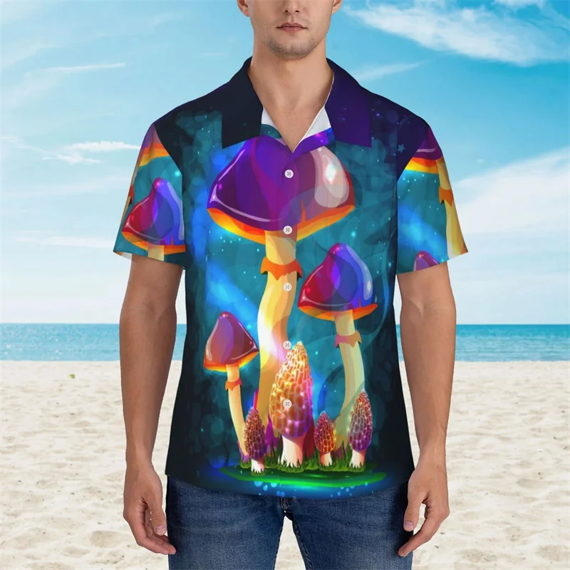 

Fun New Hawaiian Shirt Men'S Mushroom Printed Short Sleeve Shirts Casual Vacation Beach Shirts Women Kid Street Floral Shirt