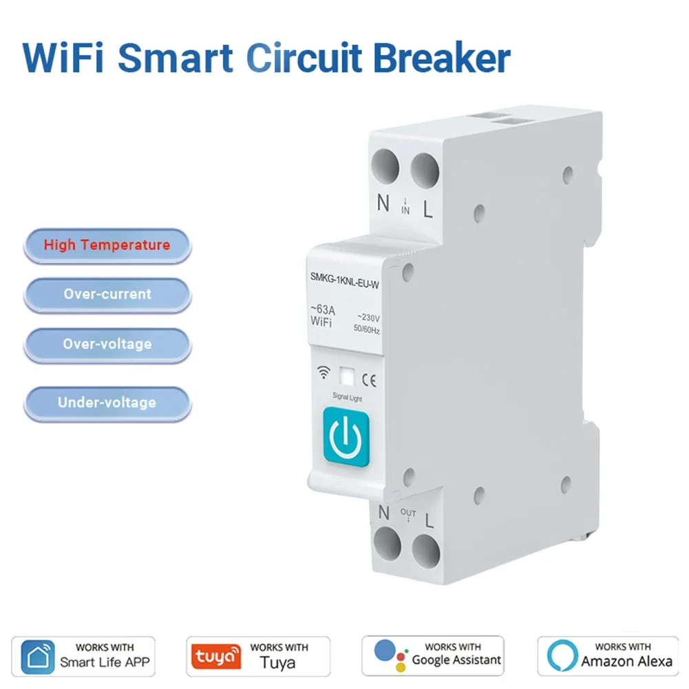 

For TUYA For WIFI Smart Circuit Breaker Power Metering 1P10/16/25/32/40/63A Rail-mounted Smart Wireless Remote Control Switch