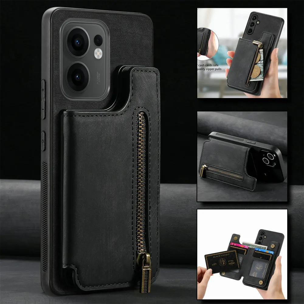

Pop Reno13 FS 13FS 14F 5G 2025 Кожаный чехол-кошелек на молнии для OPPO Reno 14 Pro Роскошный чехол-подставка для телефона Funda Reno 13 F 13A