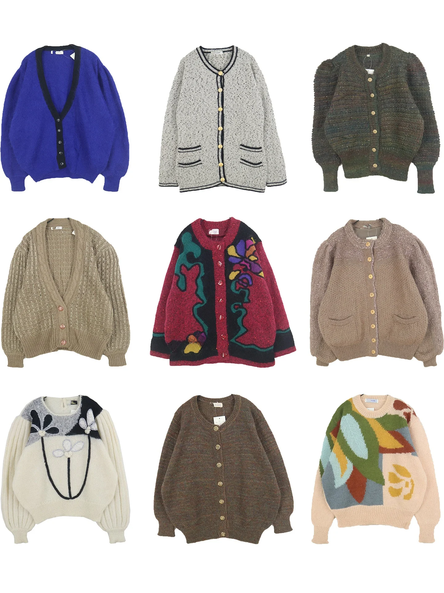 

Vintage Handmade Hooked Flower Oversized Sweater Contrast Color Artistic Sle Long Sve round Ne Open Cardigan for Women