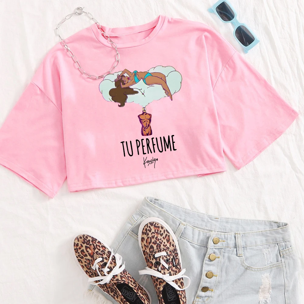 Karol G Tu Perfume 2025 قطع علوية قصيرة للنساء والفتيات واحة الحفل الموسيقي الموسيقى س الرقبة قميص غير رسمي هدية