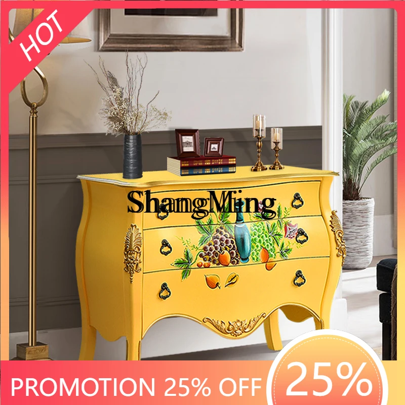 

SM Wood Water-based Paint Entrance Cabinet Living Room Partition Decoration Retro Green Sofa Side Cabinet