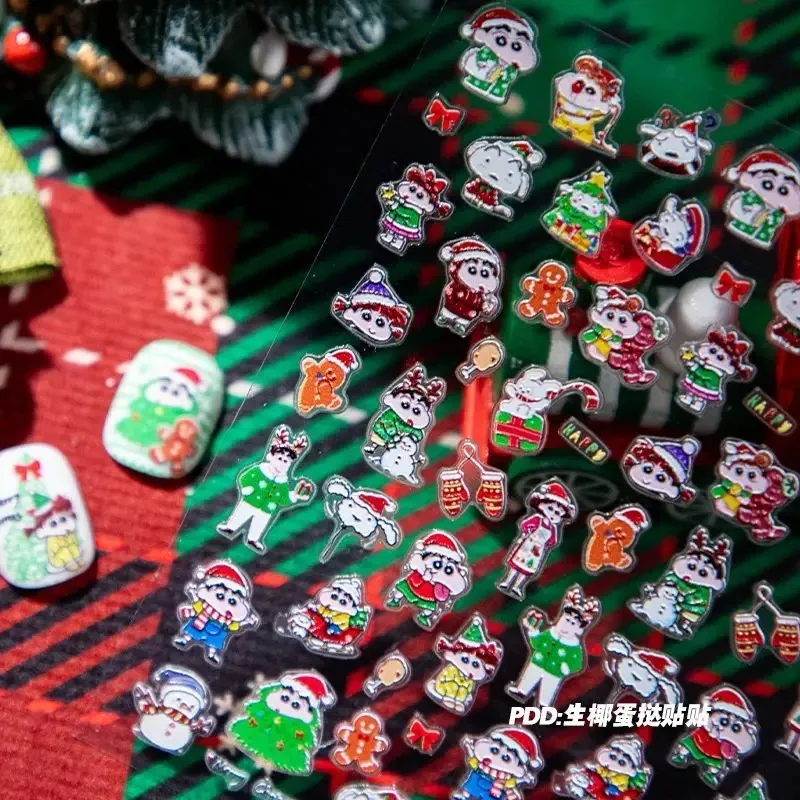 

Crayon Shin-chan Christmas Nail Stickers Cute Cartoon Relief Three-dimensional Stickers New Phone Case Camera Diy Decal Gifts