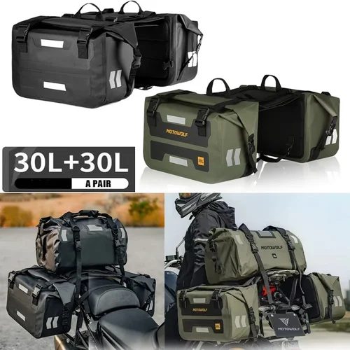 Bolsa de asiento trasero de motocicleta de 60L, bolsas de sillín, almacenamiento lateral, equipaje Universal