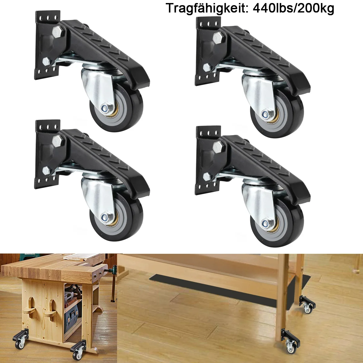 Juego de 4 Ruedas Desmontables para Muebles, Rodillos de 65 mm con Freno