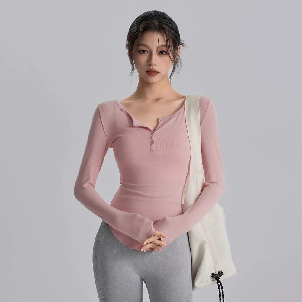 New V-Neck Yoga Wear Tight Slimming The Pilates Long-Sleeved Professional T-Shirt Elegant The Running Sport Top In Solid Color