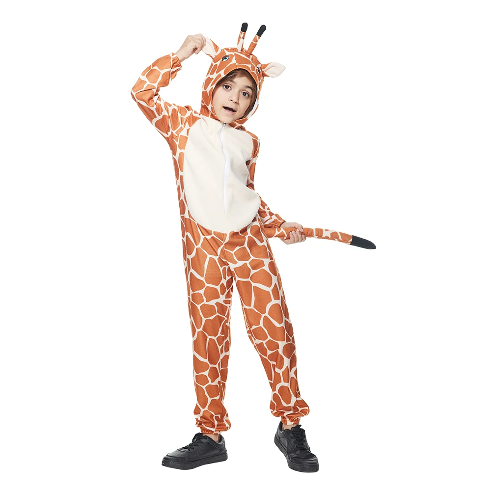 Child Cute Giraffe Pajama Plush Onesie Kid One Piece  Animal Halloween Costume Carnival Easter Purim Fancy Dress