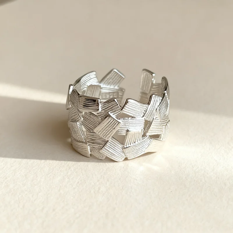 925 Sterling Silver Brick Thick Exaggeration Stackable Rings For Women Aesthetic Elegant Jewelry Vintage Accessories Jewellery