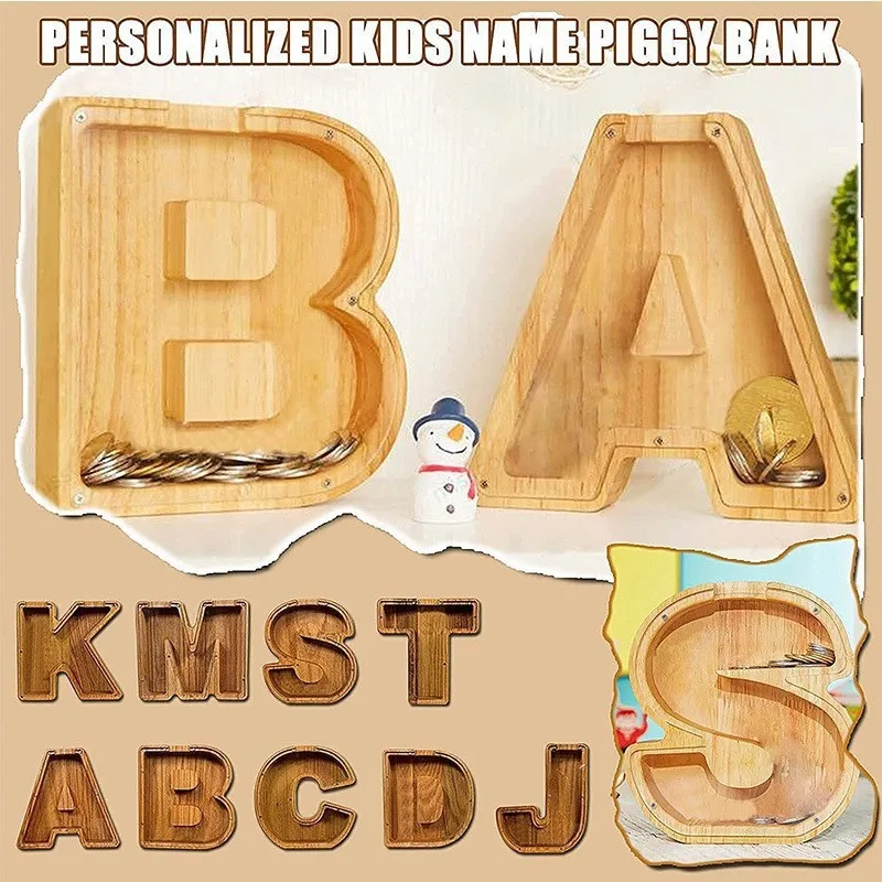 Piggy Bank for Kids Boys Girls, Wooden Large Letter Piggy Bank Alphabet Money Bank with Initial Coin Bank Fun Gifts For Birthday