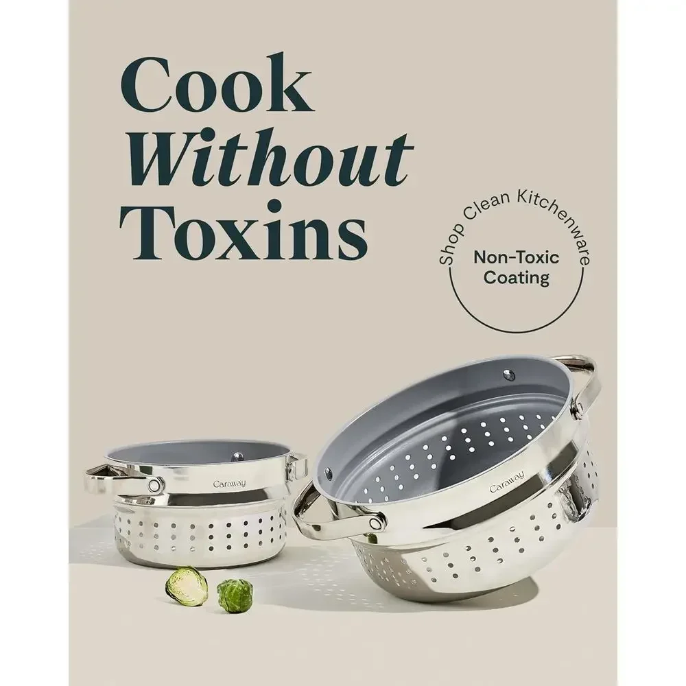 Dual-Size Steamer Set with Handles - Non-Stick, Non-Toxic - Perfect for Steaming Veggies, Seafood, and More - Fits Dutch Ovens a