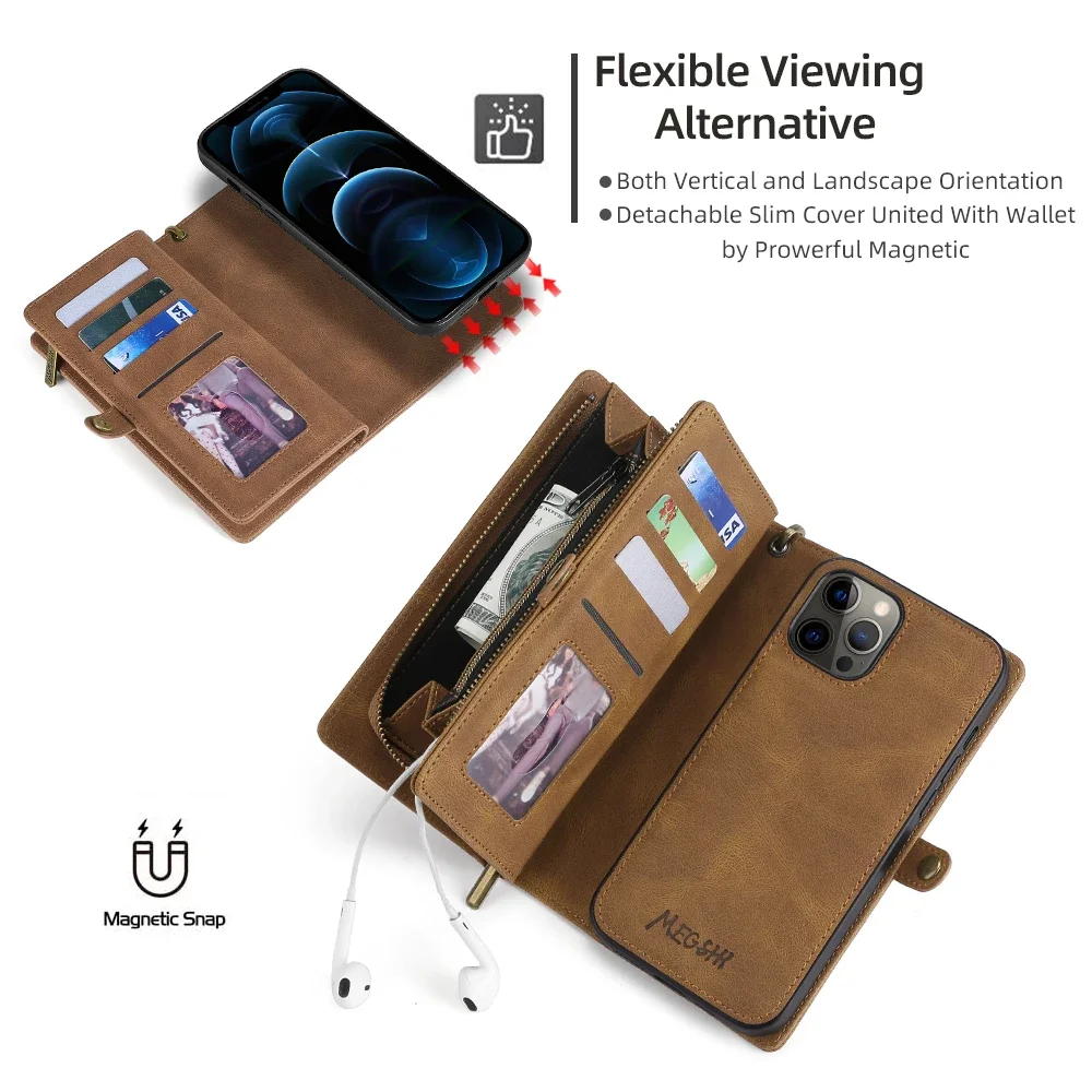 Wallet PU Leather Phone Case Cover For iPhone 16 15 Pro Max iPhone 16 15 Plus with Card Slots Zipper Wallet Design Phone Cover