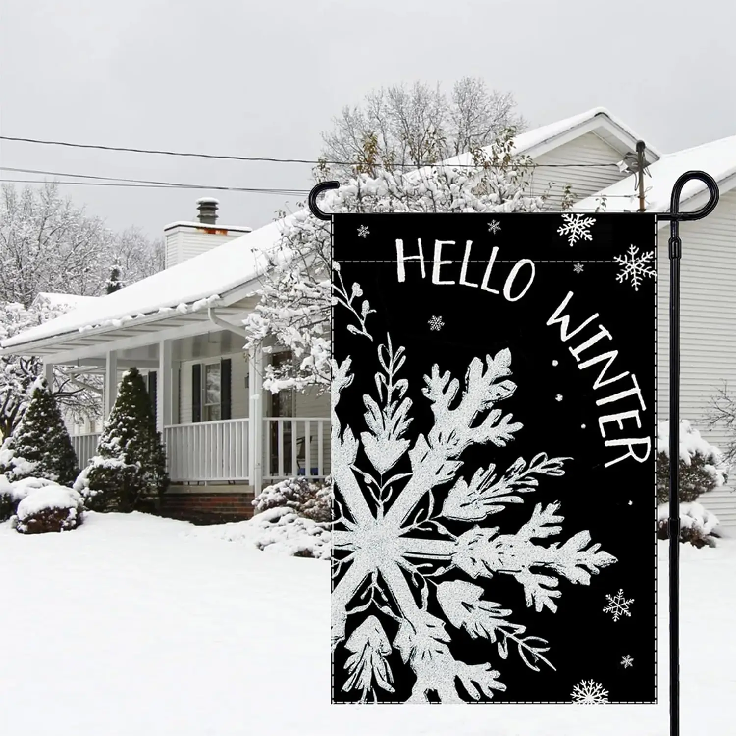 Hello Winter Garden Flag Snowflake Welcome Small Flags for Outside, 12x18 Inch Christmas Double Sided Burlap Banner Holiday  PPZ