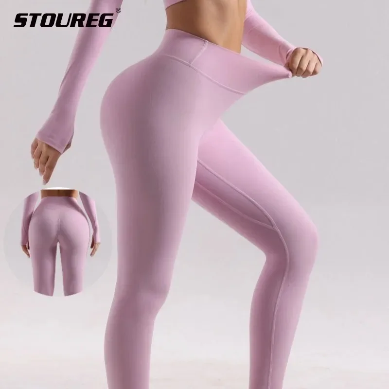 

STOUREG Women Naked Feel No Embarrassment Yoga Pants High Waist Butt-Lifting Running Sports Long Pants Fitness Pilates Leggings