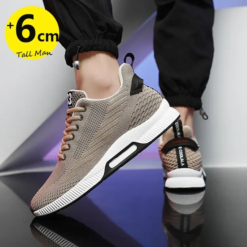 2024 Sneakers Men Height Increase Insoles 6cm Elevator Shoes Taller Heel Lift Plus Size 37-46 Shoes for Men with Free Shipping