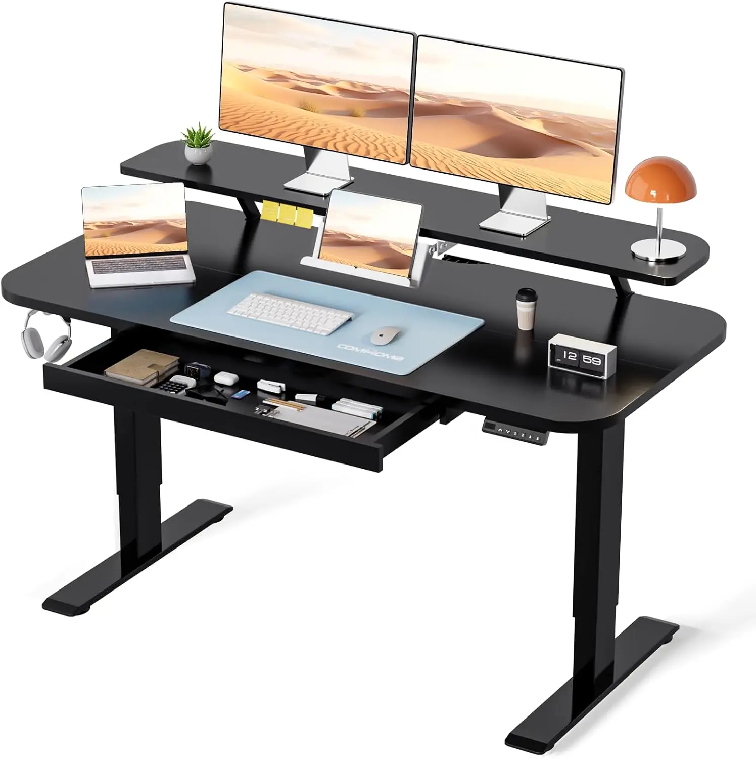 

48x24 Electric Standing Desk with Drawers Height Adjustable Ergonomic Home Office Desk Memory Preset Black