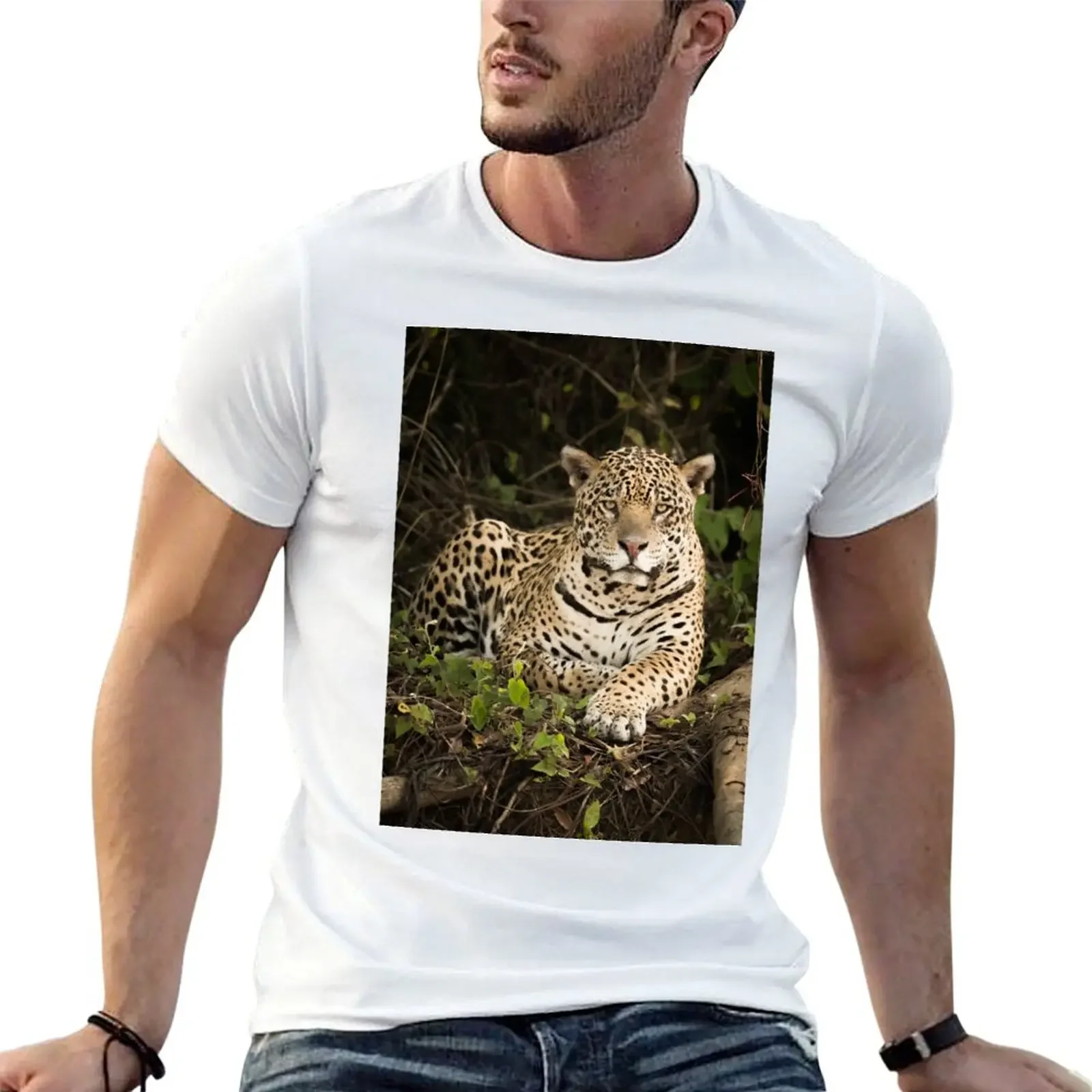 

Jaguar lying by log in dense forest T-Shirt oversized customs design your own kawaii clothes tees big and tall t shirts for men