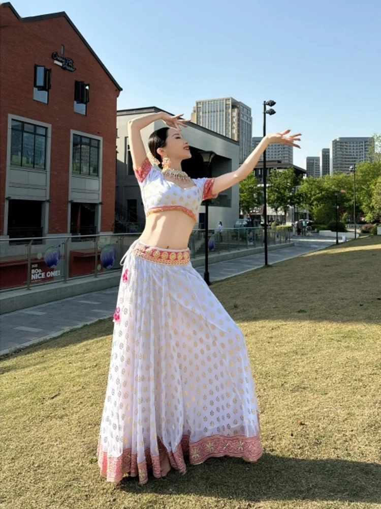 2025 trajes de dança indiana feminino topo grande balanço dança do ventre bollywood dança palco desempenho roupas festival dql10762l