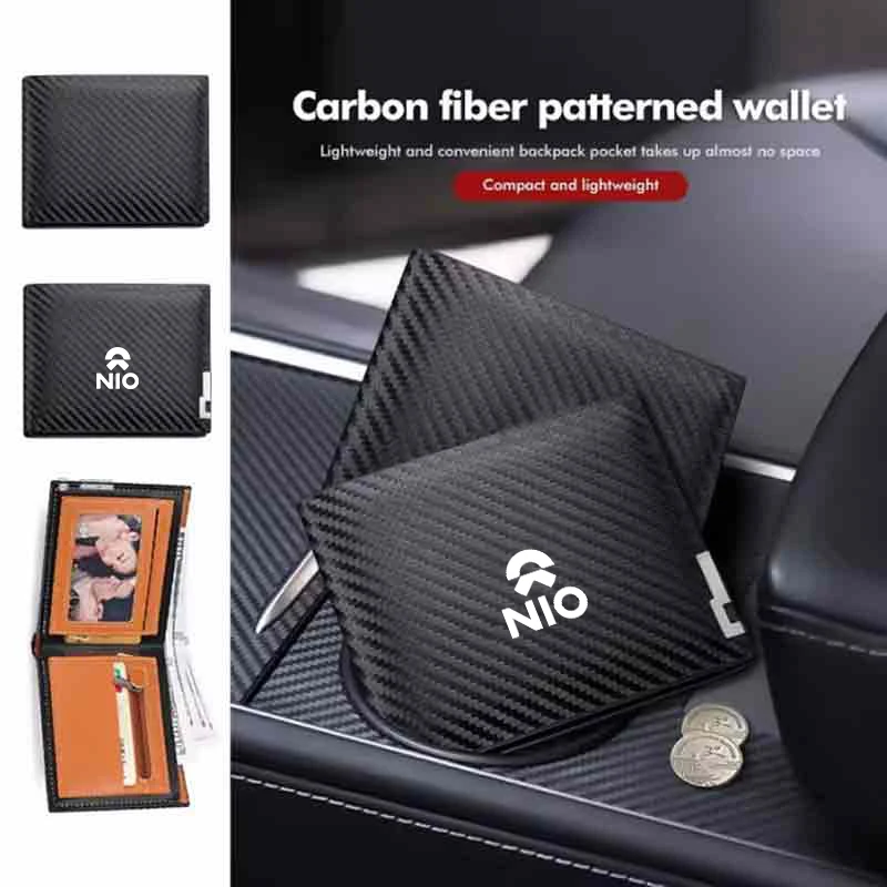 Carbon Fiber Short Wallet Men's Credit Card Holder Iron Buckle Wallet Small Black Purse For Nio ES6 EC6 ES8 ES7 ET5 ET7 EP9 EVE