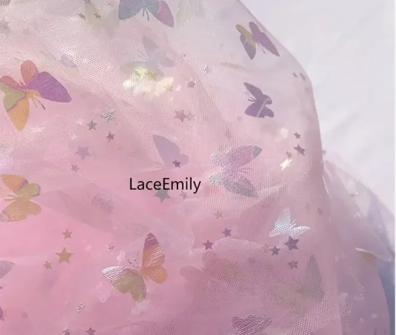 13 Colors Multicolored butterfly print lace fabric butterfly star soft tulle For Girl Dress Tutu Dress Wedding Dress Bridal