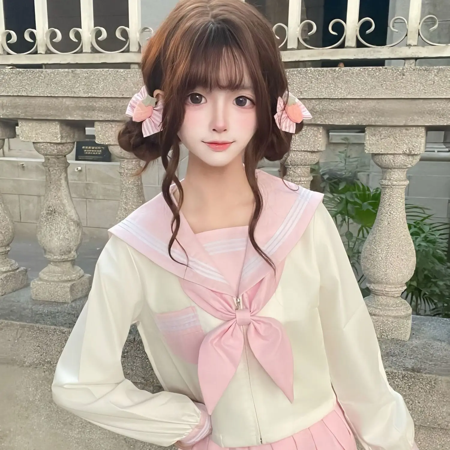 Japanese and Korean Style Pink JK Uniform Basic Sailor Suit Cute Set School Uniform College Style
