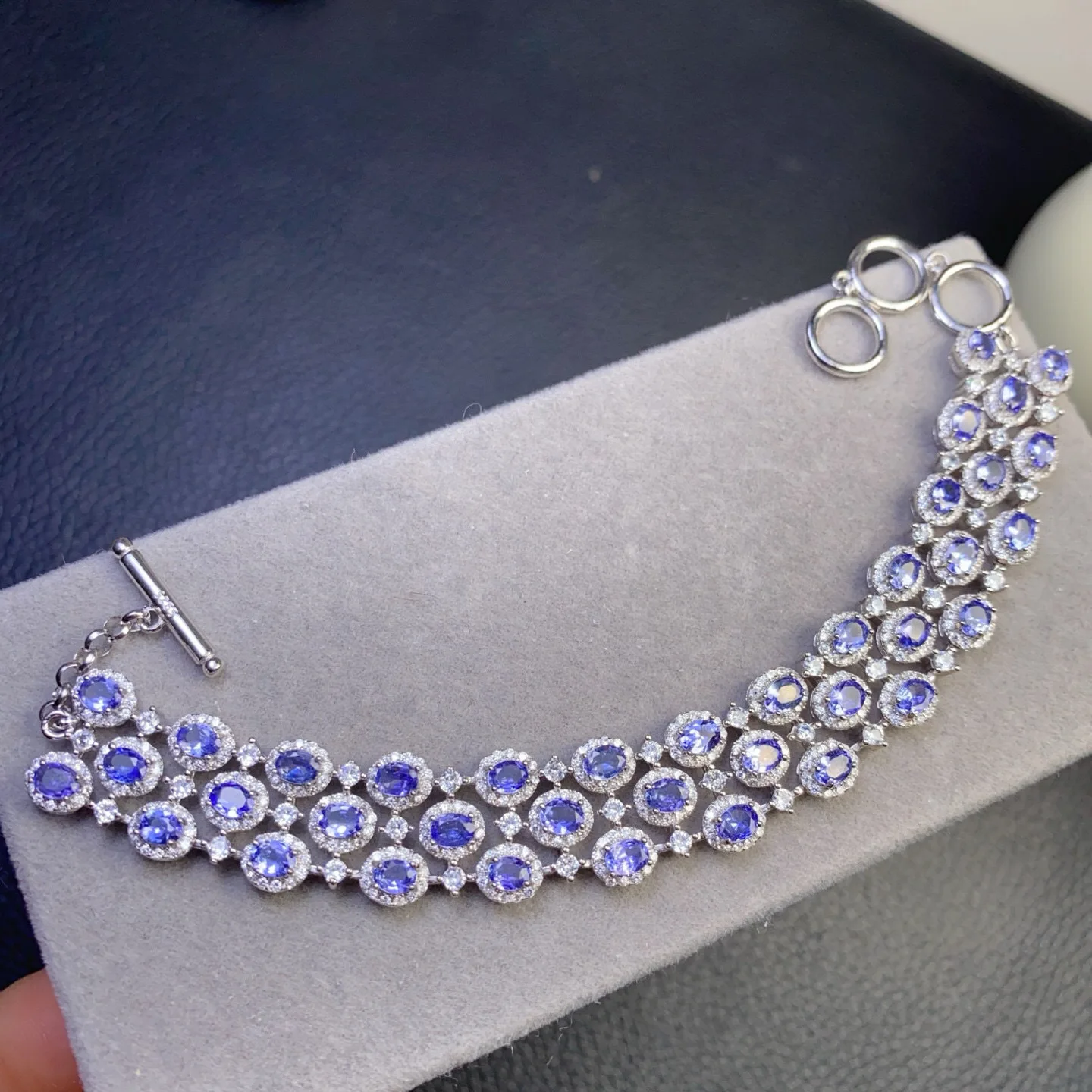 3x4mm Natural Tanzanite Bracelet, S925 Sterling Silver White Gold Plated Multi-Layer, Elegant Gemstone Jewelry for Women, Gift