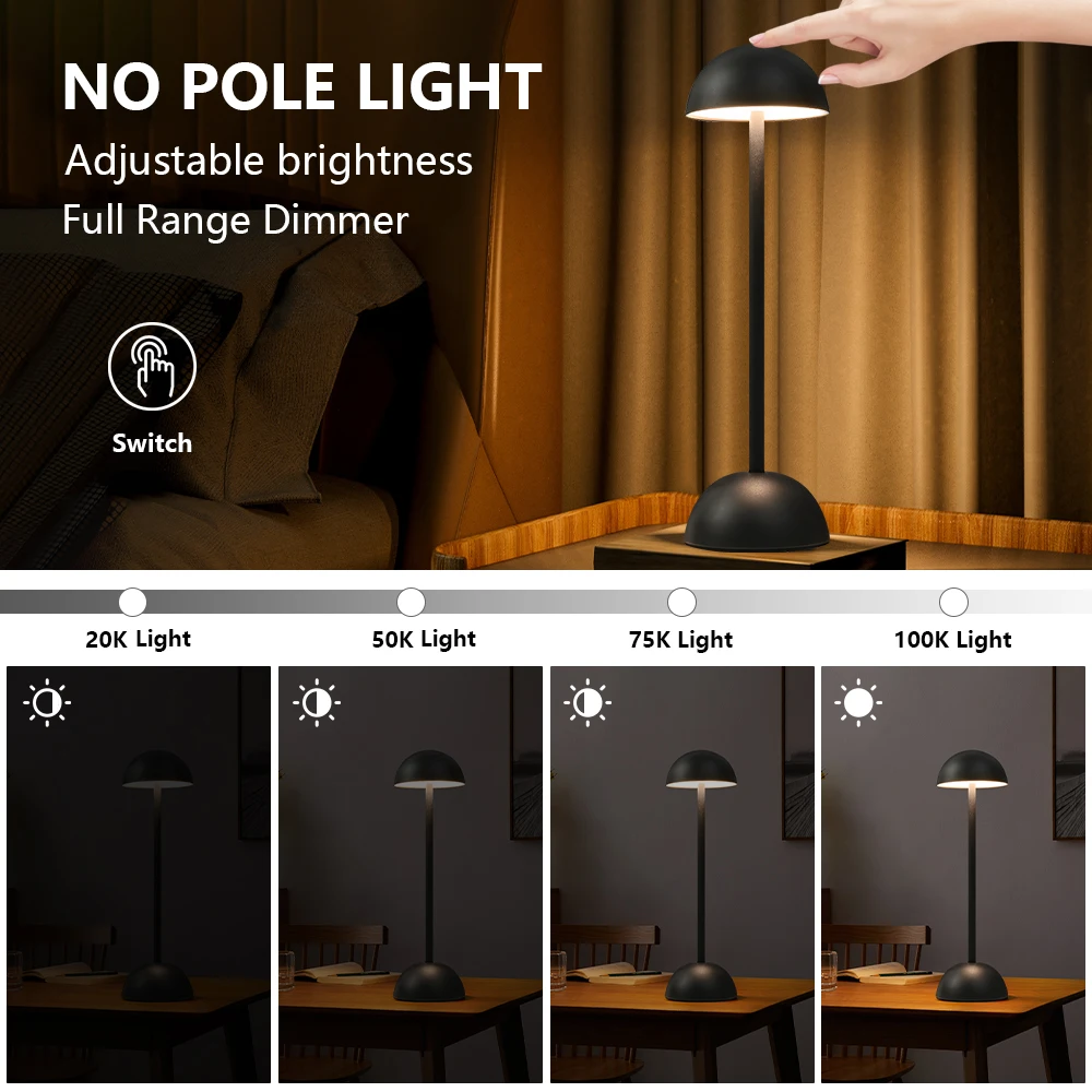 

Adjustable Brightness Mushroom LED Lamp USB/TypeC Rechargeable Bedside Lamp Cordless Portable Hide Touch Switch Decorative Light