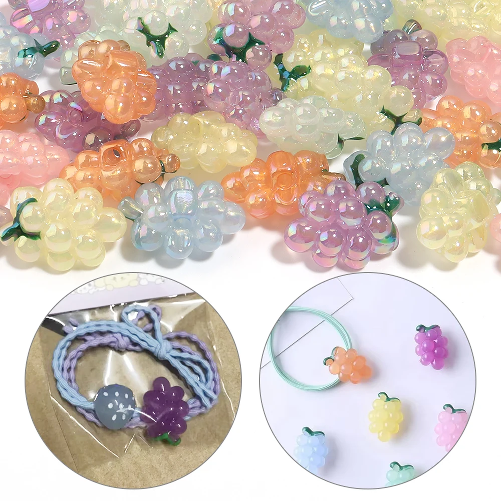 10 Stück AB-farbene, niedliche Traubenförmige Acrylperlen mit großem Loch, lose Fruchtperlen für die Schmuckherstellung, DIY-Halskette, Armband, Schlüsselanhänger, Charm – Detail 2