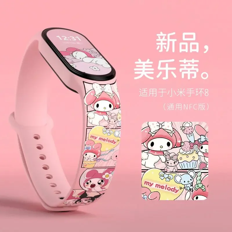 Sanrio Hello Kitty Strap for Xiaomi Mi Band 3 4 5 6 7 8 Silicone Bracelet Replacement Wriststrap Smart Watch Band Accessories