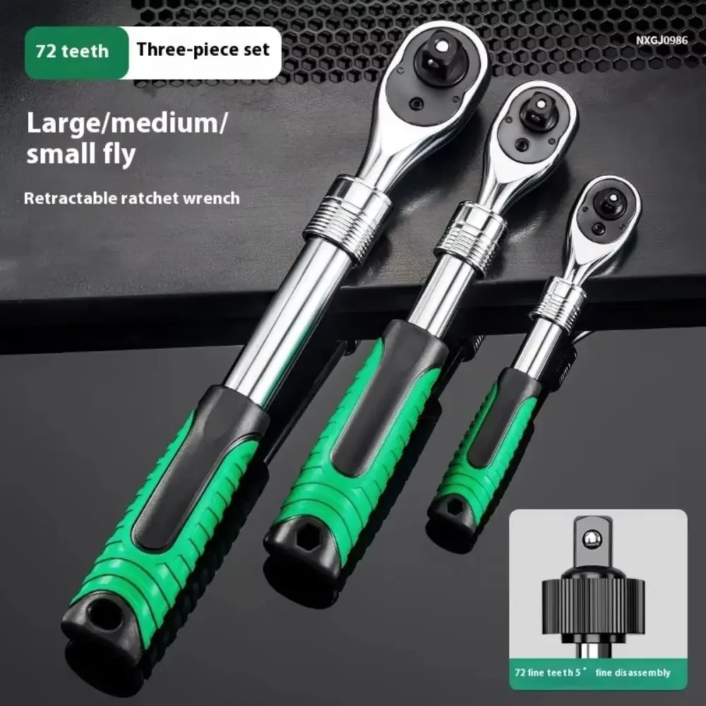 1/4 Zoll 3/8 Zoll 1/2 Zoll Antrieb, einziehbarer Ratschenschlüssel, drehbarer Steckschlüssel mit 72 Zähnen, ausziehbarer Griff aus Chrom-Vanadium-Stahl