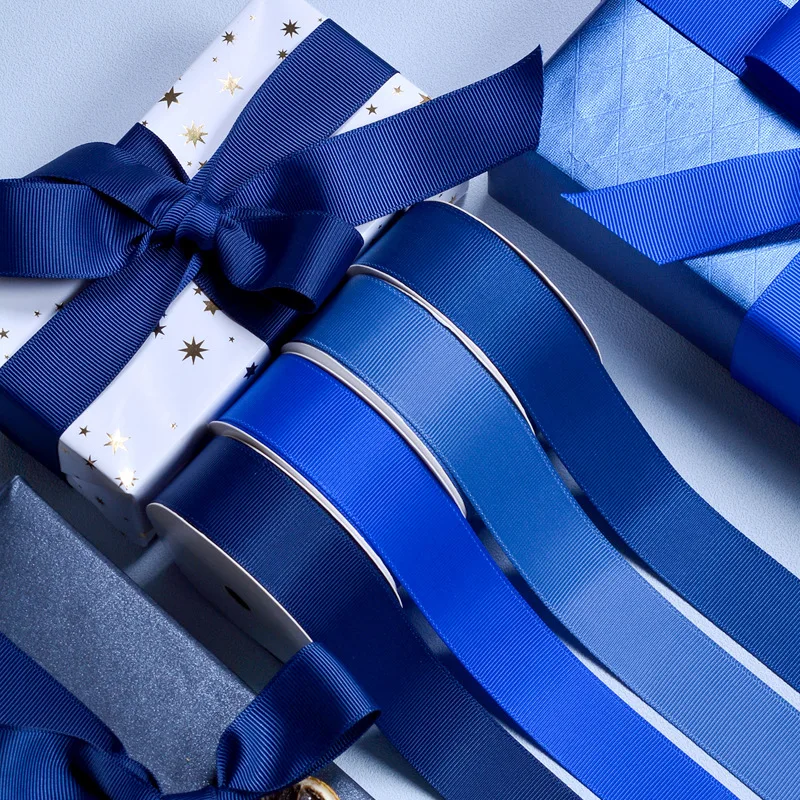 Blues Grosgrain 두꺼운 리본 원단 리본, 단색 리본 모음, 얇은 리본, 공예 활 용품