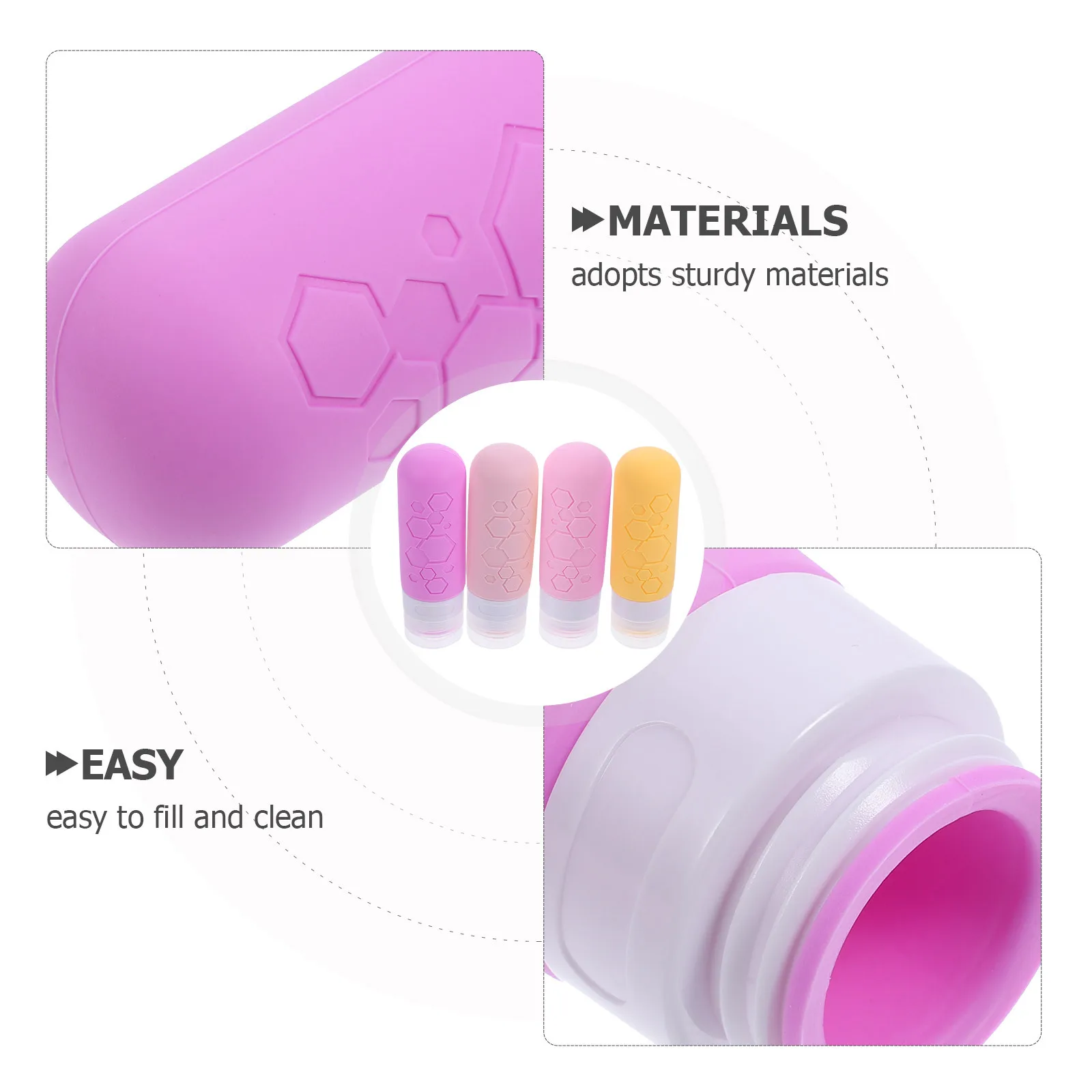 Garrafas de viagem de silicone, 4 unidades, à prova de vazamento, produtos de higiene pessoal, recipientes recarregáveis, 90ml, tamanho portátil, conjunto para shampoo, loção