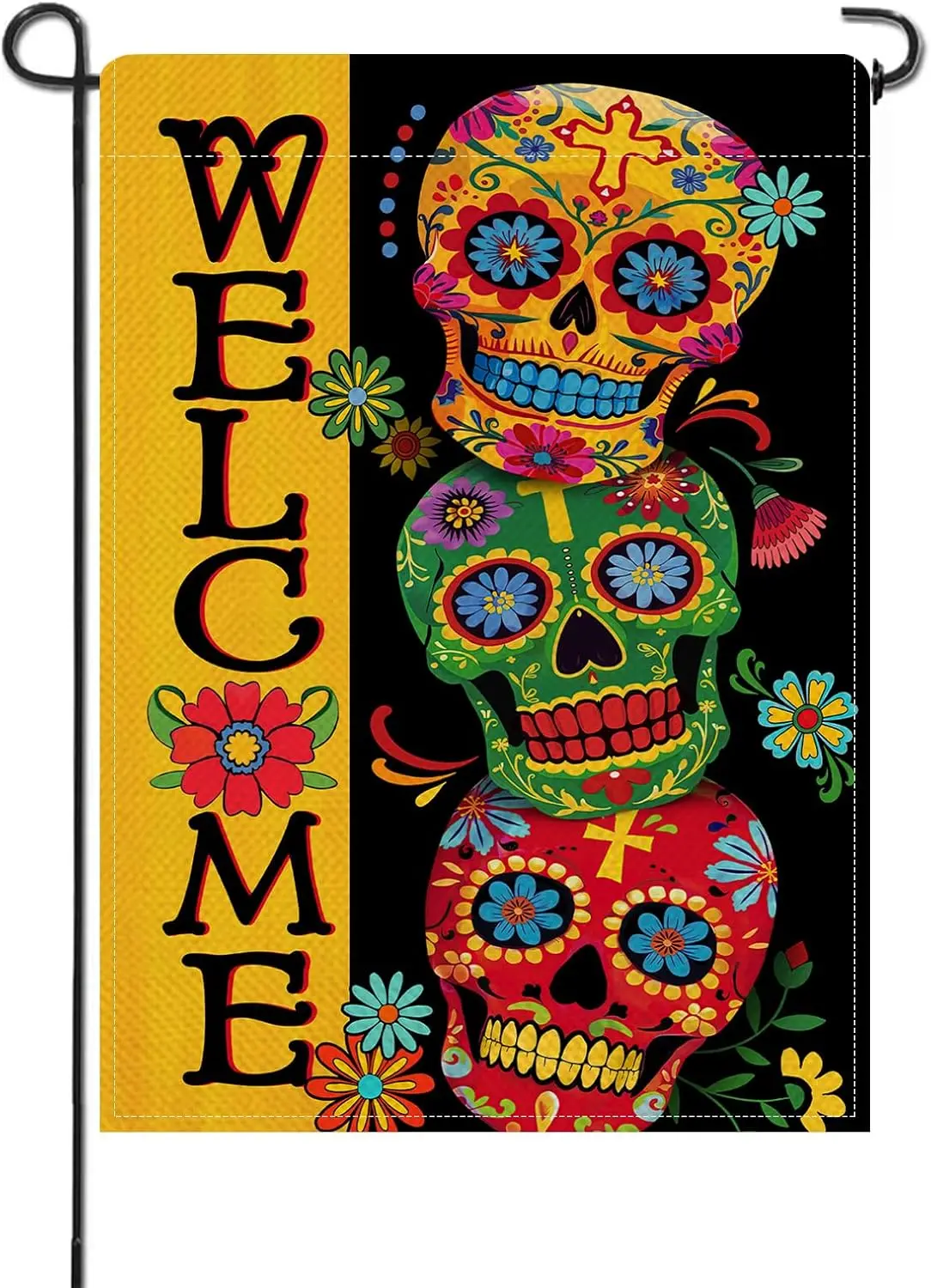 Artofy Welcome Dia De Los Muertos Sugar Skull Small Decorative Garden Flag, Day of the Dead Mexico Flower Yard Lawn Outside  llz