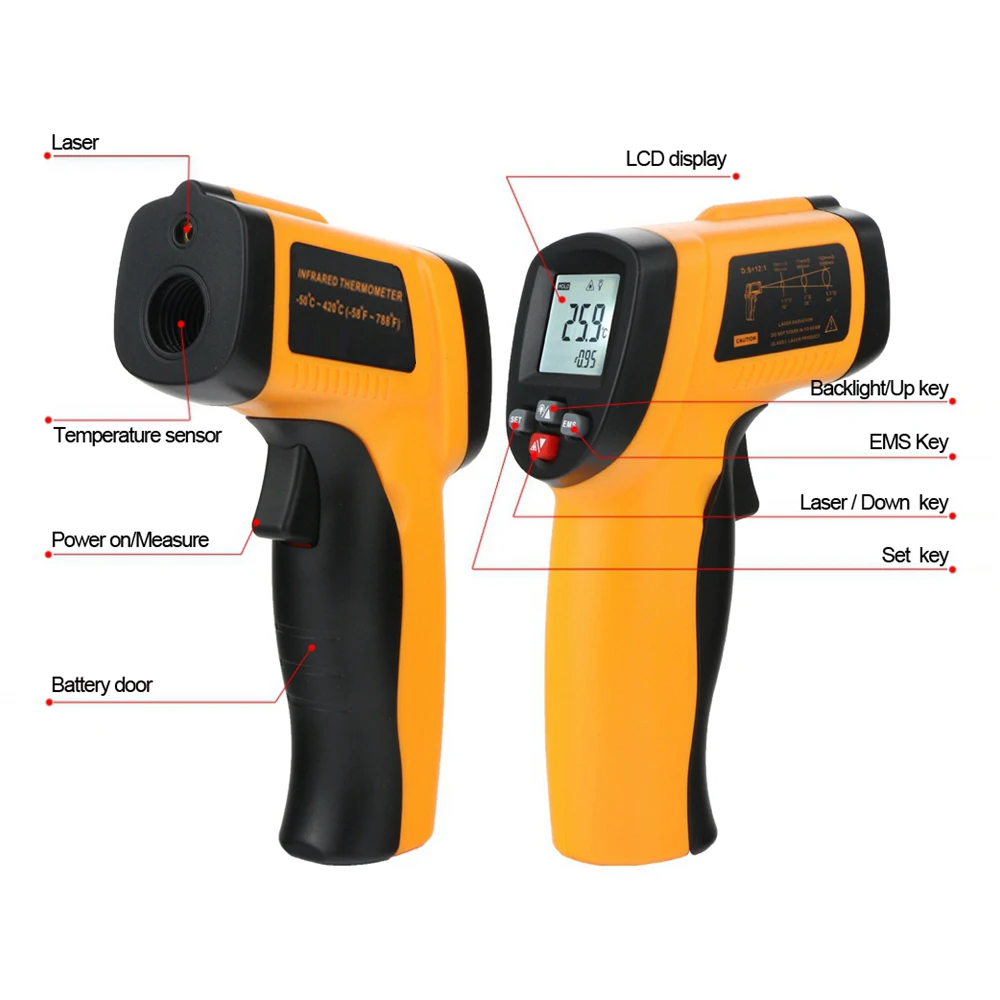 RZ الأشعة تحت الحمراء ميزان الحرارة عدم الاتصال عالية الدقة LCD يده مقياس الحرارة GM300E -50-420 ℃/ -58 -788 ℃ لا أداة الاتصال