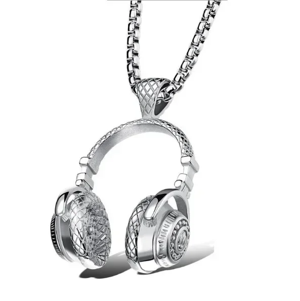 2024 TikTok new fashion ins hip hop rock music headphones Pendant titanium steel couple necklace men