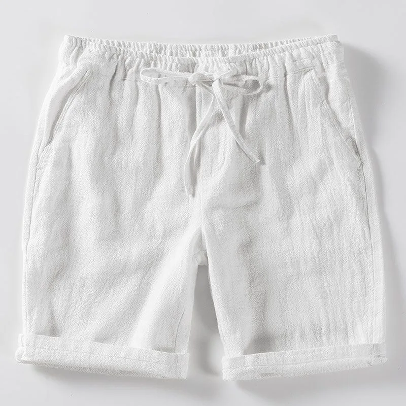 

Летние повседневные льняные тонкие дышащие пляжные орты из смеси хлопка, мужские свободные модели, прямые ноги, эластичная талия, однотонные орты