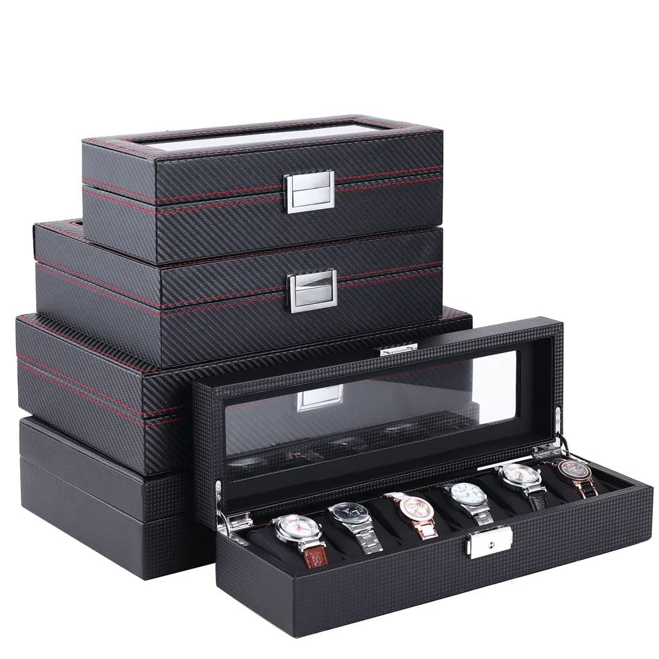 6/10 Slots Carbon Fiber Watch Box Leather With Glass Luxury Watch Collection Case Holder Organizer Jewelry Box Display Gift Box