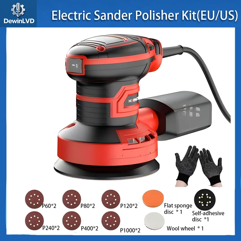 

DEWIN 5 Inch 6-Speed Variable Electric Sander Polisher Kit with Dust Box 110V for Wood Metal Furniture Polish Sanding Grinding