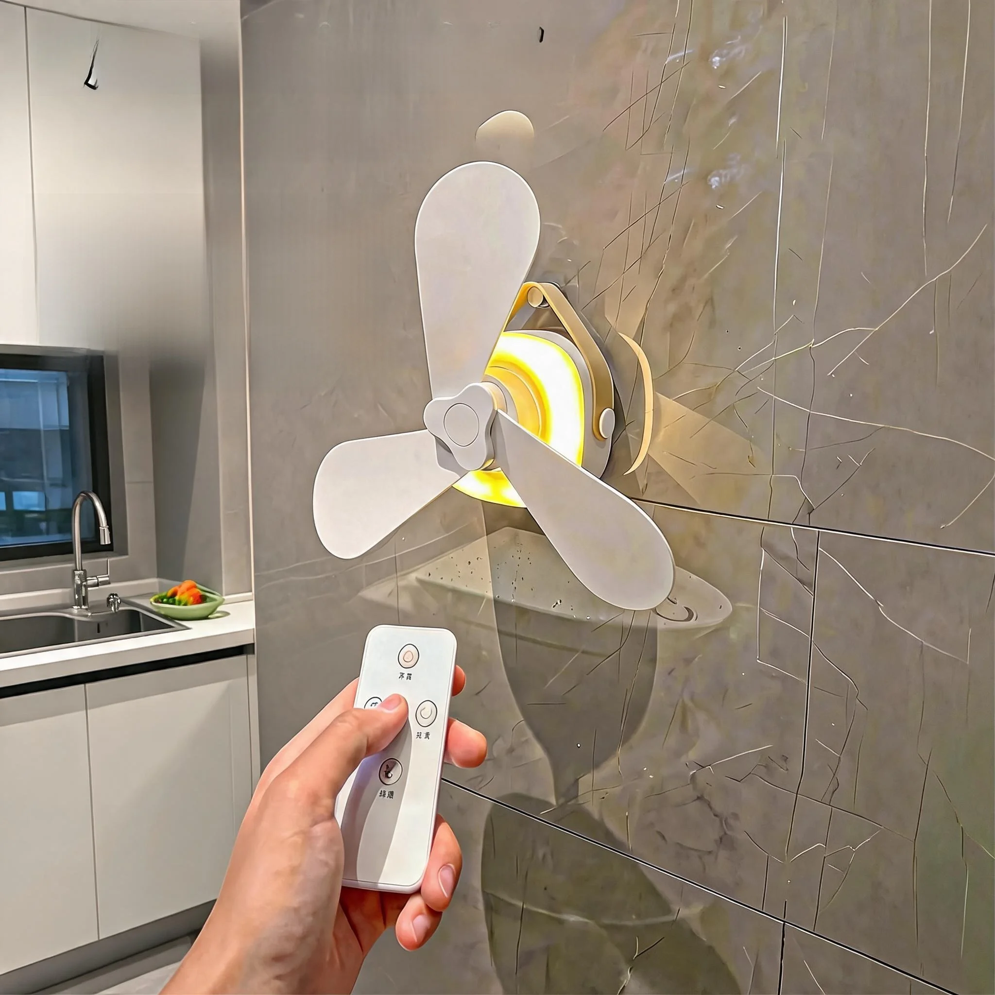 

Kitchen Wall-Mounted Strong Fan Quiet Office Desktop Lamp Band Fan No Punching Toilet Special Fan USB Charging Rotating Blade...