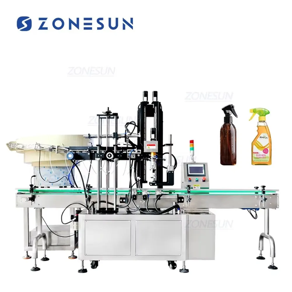 ZONESUN ZS-XG445 Automatic Servo Trigger Spray Bottle Capping Machine with Vibratory Feeder High Efficiency