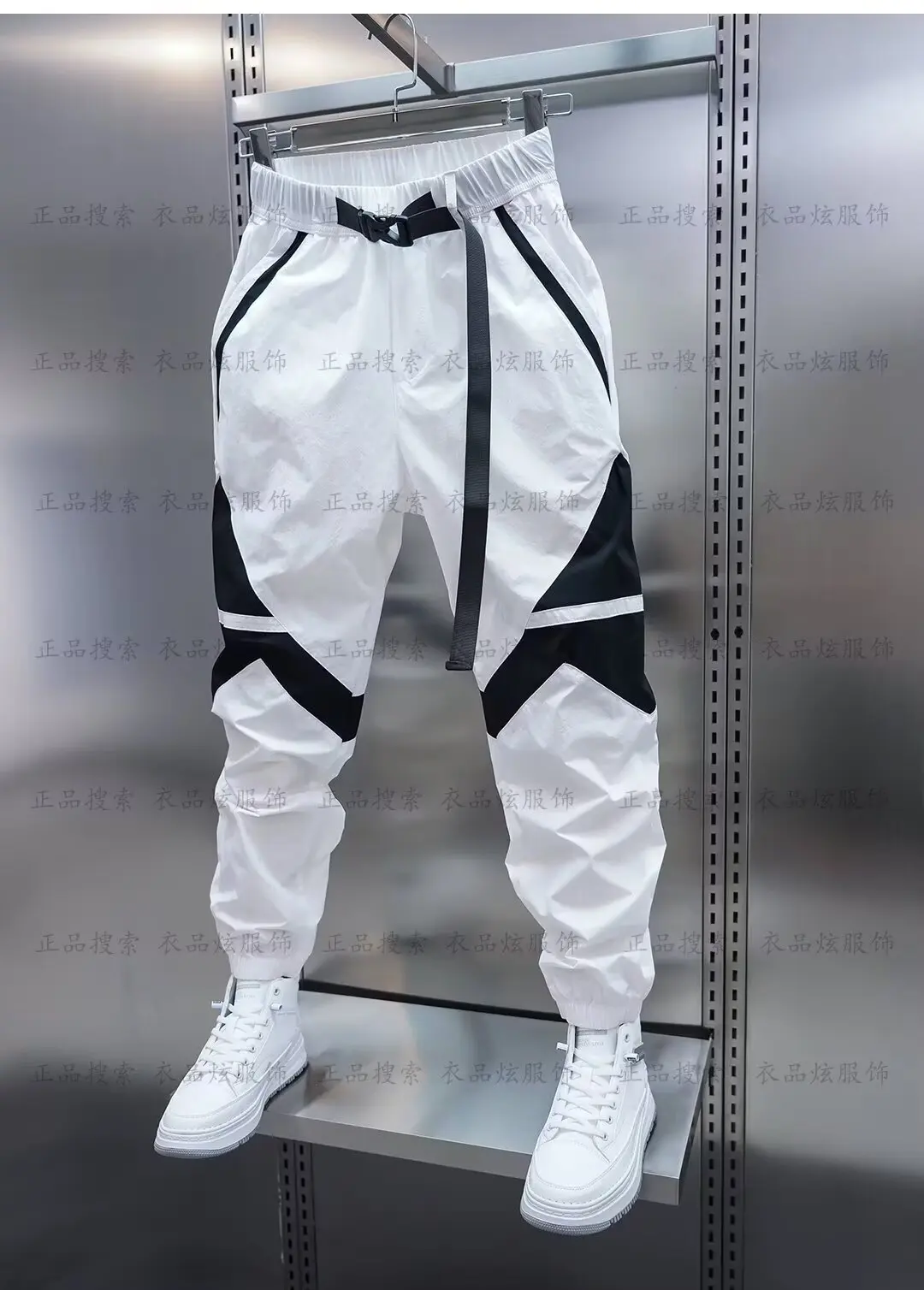 Летние тонкие быстросохнущие модные хлопковые шаровары спортивные брюки черно-белые брюки для бега с вышивкой мужская одежда