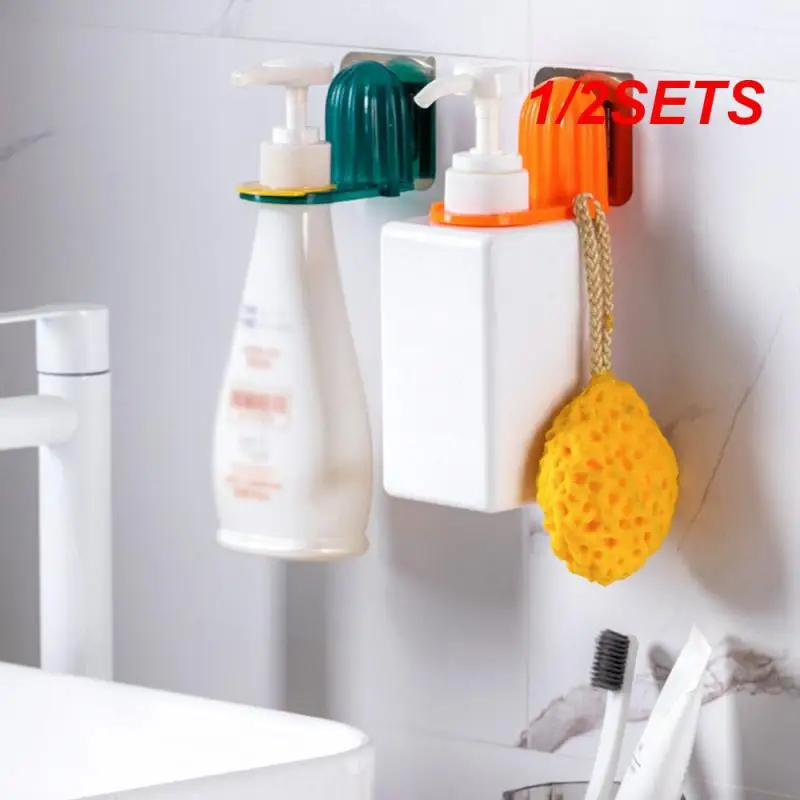 1/2SETS Wall Mount Rack No Punching Bathroom Dark Green 20g Household Storage Collection Utensils Shelf Wall Hanging Hanger