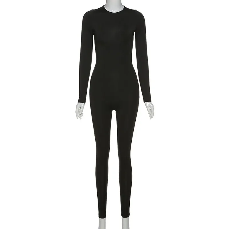 Sexy Black Jumpsuits Women New Autumn Long Sleeve Solid Bodycon Sports Rompers Female Streetwear Casual Skinny Fashion Overall