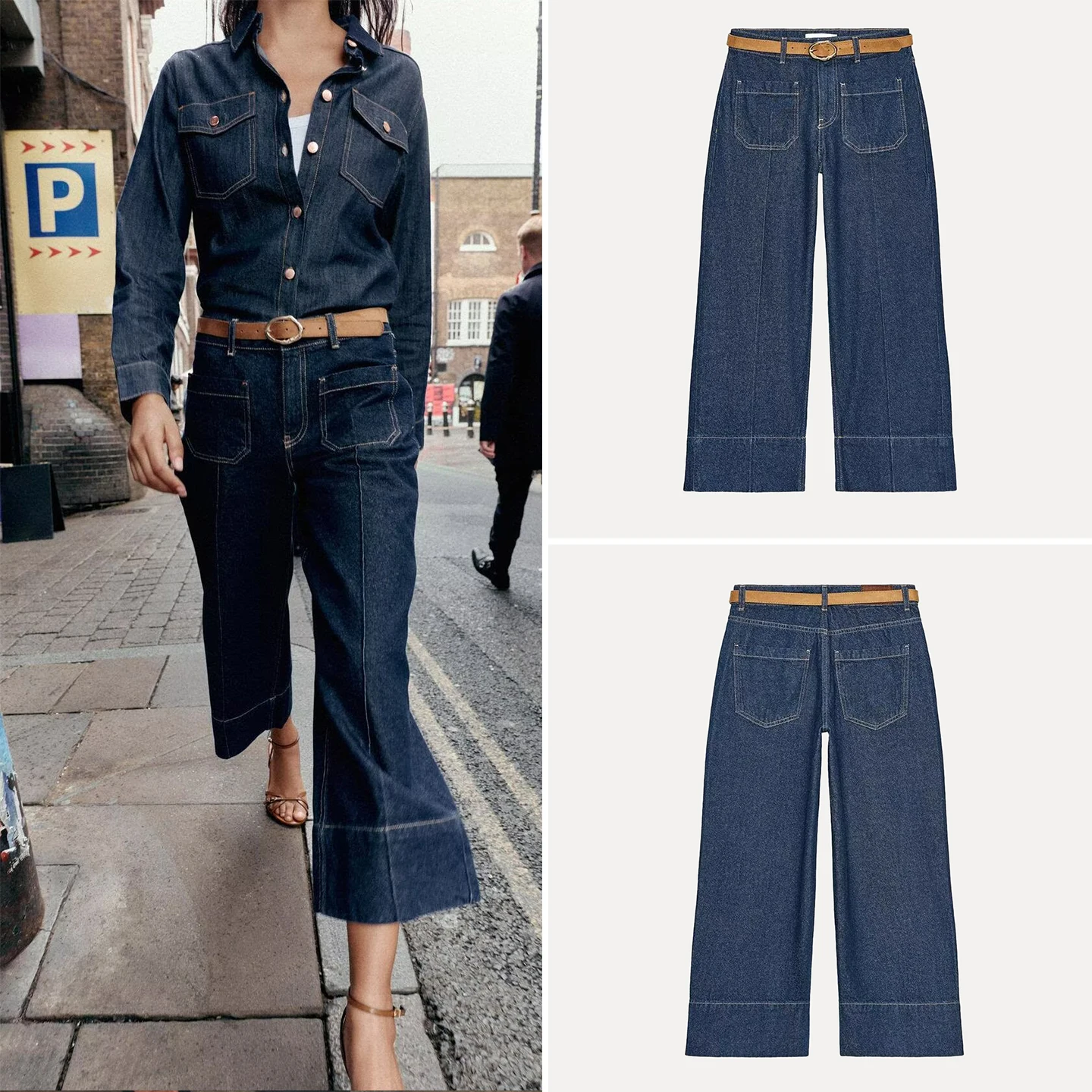 

Z High Waist Wide Leg Jeans for Women Faionable Belted Casual Sle Stand Fit Slightly Stretchy Denim Pants