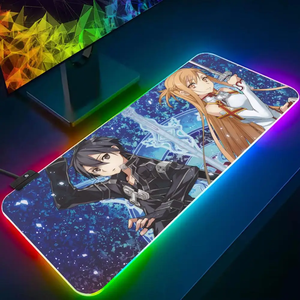 sword art online Mouse Pad RGB Gaming Mousepad Big LED Pad PC Desk Mat Luminous Mouse Pad Large Keyboard Mats Table Rug With