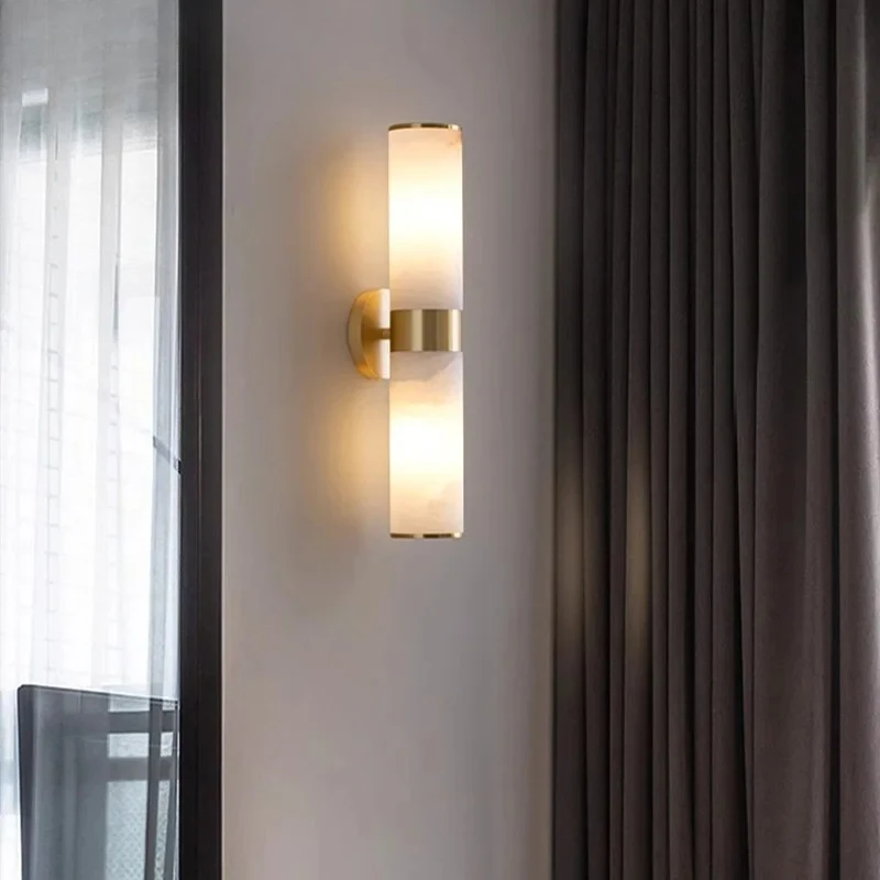 

Новый минималистичный медный мраморный настенный светильник в китайском стиле, скандинавский постмодернистский дизайнерский светильник для виллы, гостиной, спальни, прикроватный настенный светильник